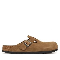 Klapki Birkenstock. Brązowe klapki męskie Birkenstock, bez wzorów, bez zapięcia. Za 694.99 zł.