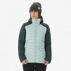 Kurtka puchowa trekkingowa damska Xplore -3°C. Niebieskie kurtki sportowe damskie SIMOND, na zimę, l, bez wzorów, z bawełny, bez ramiączek, z kapturem, tenisowe. Za 289.99 zł.