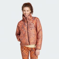 Kurtka adidas x FARM Rio Padded. Brązowe kurtki sportowe damskie Adidas, s, bez wzorów, z dzianiny, bez ramiączek, bez kaptura. Za 392.05 zł.