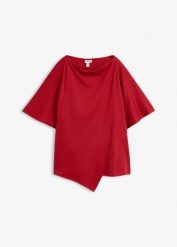 T-shirt z czystej bawełny organicznej. Czarne t-shirty damskie bonprix, bez wzorów, z bawełny, z asymetrycznym kołnierzem, bez ramiączek. Za 74.99 zł.