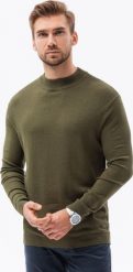 Ombre Sweter męski z półgolfem o gładkiej strukturze E178 - V4 oliwkowy M. Zielone swetry męskie Ombre, m, bez wzorów, bez kołnierzyka, bez ramiączek. Za 49.99 zł.