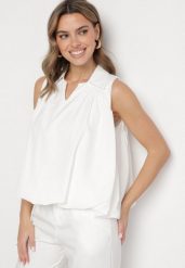 Biała Bluza Rozkloszowana Oversize z Kołnierzykiem Eridwen. Białe bluzy damskie Born2be, m, bez wzorów, klasyczne, bez ramiączek, bez kaptura. Za 64.99 zł.