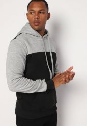 Czarna Bluza z Bawełną z Kieszenią Kangurek i Kapturem Nevisara. Czarne bluzy męskie Born2be, m, bez wzorów, z bawełny. Za 59.99 zł.