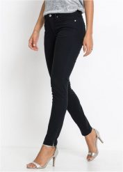 Dżinsy Skinny, mid waist, cropped. Czarne jeansy damskie bonprix, bez wzorów, z jeansu, eleganckie, petite, krótkie. Za 122.99 zł.