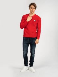Tommy Jeans Sweter | DM0DM07418 | Mężczyzna | Czerwony. Czerwone swetry męskie Tommy Hilfiger, m, bez wzorów, z bawełny, bez kołnierzyka, bez ramiączek. W wyprzedaży za 249.00 zł.
