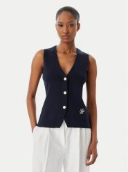 Tommy Hilfiger Top WW0WW49707 Granatowy Slim Fit. Niebieskie topy damskie Tommy Hilfiger, s, bez wzorów, z bawełny, bez kołnierzyka, bez ramiączek. Za 529.99 zł.