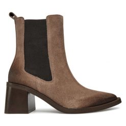 Botki R.Polański. Brązowe botki damskie R.Polański, bez wzorów, bez obcasa, na słupku, bez zapięcia. Za 639.99 zł.