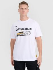 4F T-shirt regular z nadrukiem uniseks 4F x Drift Masters - biały L. Białe t-shirty męskie 4F, l, bez wzorów, z bawełny, bez kołnierzyka, bez ramiączek. Za 119.99 zł.