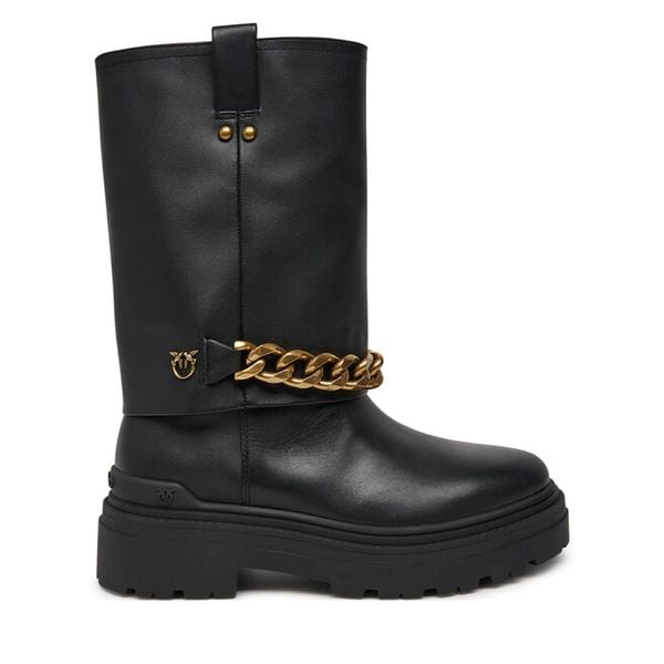 Botki PINKO. Czarne botki damskie Pinko, bez wzorów, bez obcasa, na płaskiej podeszwie, bez zapięcia. Za 899.99 zł.