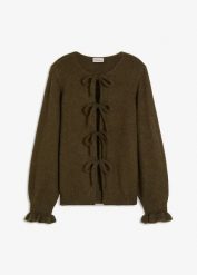 Kardigan oversize z miękkiej mieszanki wełny. Zielone kardigany damskie bonprix, bez wzorów, z wełny, bez kołnierzyka. Za 127.99 zł.