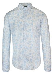 Koszula Biało-Niebieska w Kwiatki, Męska Długi Rękaw, Slim Fit, Taliowana -TO-ON. Niebieskie koszule męskie TO-ON, m, bez wzorów, z bawełny, biznesowe, bez kołnierzyka, bez ramiączek. Za 109.00 zł.