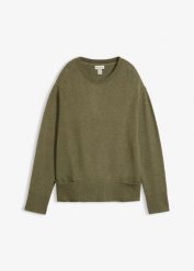 Sweter z mieszanki wiskozy. Zielone swetry nierozpinane damskie bonprix, bez wzorów, z wiskozy, bez kołnierzyka, bez ramiączek. Za 104.99 zł.