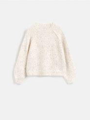 Sweter z domieszką wełny - złamana biel. Swetry nierozpinane damskie Reserved, l, bez wzorów, z dzianiny, bez kołnierzyka, bez ramiączek. Za 129.99 zł.