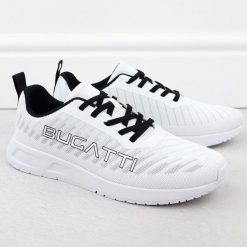 Półbuty sportowe męskie białe Bugatti 345-98003-6900. Białe buty sportowe męskie Bugatti, bez wzorów, z materiału, bez zapięcia. Za 157.50 zł.