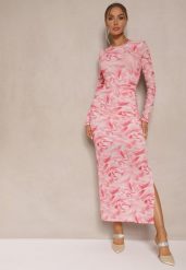 Fuksjowa Siateczkowa Sukienka z Wiskozą o Dopasowanym Kroju w Abstrakcyjny Print Saralora. Czerwone sukienki damskie Renee, na imprezę, l, bez wzorów, z wiskozy, eleganckie, bez kołnierzyka, bez ramiączek, maxi, dopasowane. Za 129.99 zł.