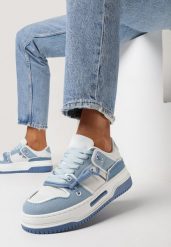 Niebieskie Sneakersy na Platformie z Ozdobnym Sznurowaniem Awidea. Niebieskie obuwie sportowe damskie Born2be, bez wzorów, z jeansu, bez zapięcia. Za 89.99 zł.