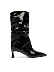 Pollini Botki SA24115M0NTT0000 Czarny. Czarne botki damskie Pollini, bez wzorów, z lakierowanej skóry, bez obcasa, na słupku, bez zapięcia. Za 1,549.00 zł.