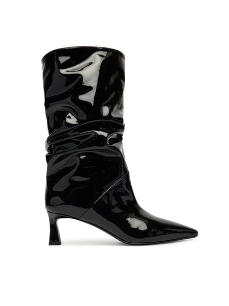 Pollini Botki SA24115M0NTT0000 Czarny. Czarne botki damskie Pollini, bez wzorów, z lakierowanej skóry, bez obcasa, na słupku, bez zapięcia. Za 2,459.00 zł.
