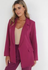 Ciemnofioletowa Marynarka Oversize Niezapinana Basi. Fioletowe marynarki i żakiety damskie Born2be, bez wzorów, bez kołnierzyka, bez ramiączek. Za 119.99 zł.