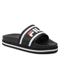 Klapki Fila. Czarne klapki damskie Fila, bez wzorów, bez obcasa, bez zapięcia. Za 119.99 zł.
