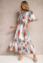 Beżowa Sukienka w Stylu Boho z Krótkim Rękawem z Falbanką i Rękawem 3/4 Valendra. Białe sukienki damskie Renee, na co dzień, na lato, l, bez wzorów, boho, bez kołnierzyka, plus size, bez ramiączek, maxi. Za 89.99 zł.