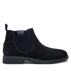 Sztyblety Bugatti. Niebieskie botki męskie Bugatti, bez wzorów, bez obcasa, bez zapięcia. Za 359.99 zł.