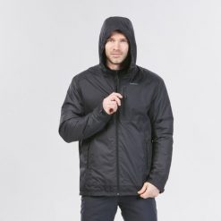 Kurtka turystyczna męska Quechua NH500 wodoodporna -10°C. Czarne kurtki męskie QUECHUA, na zimę, m, bez wzorów, sportowe, bez kaptura. Za 199.99 zł.