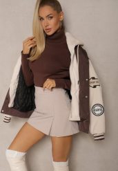 Ciemnobeżowe Spódnico-Szorty z Bawełną i Wycięciem Savrisa. Brązowe szorty damskie Renee, bez wzorów, z bawełny, eleganckie. Za 59.99 zł.
