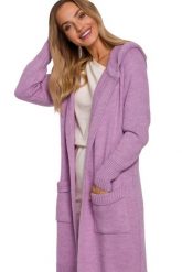 Długi sweter z miękkiej przędzy. Kardigany damskie Polskie swetry, na zimę, l, bez wzorów, z poliamidu, biznesowe, bez kołnierzyka. Za 299.00 zł.