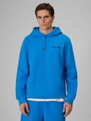 4F Bluza dresowa regular z kapturem męska 4F x Robert Lewandowski - niebieska L. Niebieskie bluzy sportowe męskie 4F, l, bez wzorów, z bawełny, z kapturem, na fitness i siłownię. Za 249.99 zł.