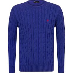 Sweter w kolorze niebieskim. Niebieskie swetry męskie Denim Culture, l, bez wzorów, z bawełny, bez kołnierzyka, bez ramiączek. W wyprzedaży za 159.95 zł.