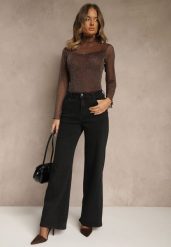 Czarne Szerokie Jeansy Regular Waist Isovena. Czarne jeansy damskie Renee, z aplikacjami, z jeansu, eleganckie. Za 129.99 zł.