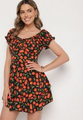 Czarna Rozkloszowana Sukienka z Bawełną z Motywem Wiśni Lunadessa. Czarne sukienki damskie Born2be, na co dzień, na lato, l, bez wzorów, z bawełny, eleganckie, bez kołnierzyka, bez ramiączek, mini, proste. Za 49.99 zł.