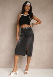 Czarna Jeansowa Spódnica z Bawełny z Łańcuchem Lilurea. Czarne spódnice damskie Renee, na co dzień, l, bez wzorów, z bawełny, eleganckie, midi, koszulowe. Za 59.99 zł.