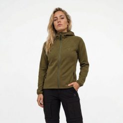 Poederbaas Damska Bluza Outdoor z Wełną Merynosów - Oliwkowy. Zielone bluzy damskie POEDERBAAS, xs, bez wzorów, z materiału, bez ramiączek, bez kaptura. Za 373.02 zł.