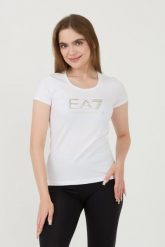 EA7 Biały t-shirt. Białe t-shirty damskie EA7 Emporio Armani, xs, bez wzorów, bez kołnierzyka, bez ramiączek. W wyprzedaży za 141.99 zł.