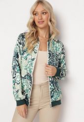 Zielona Bluza Bomberka z Abstrakcyjnym Wzorem Teggea. Zielone bluzy damskie Born2be, s, bez wzorów, z materiału, bez ramiączek, bez kaptura. Za 54.99 zł.