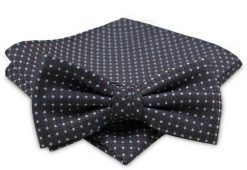 Męska Mucha Grafitowa - ALTIES - Taka Sama Poszetka, Geometryczny Wzór w Niebieskie Kropki. Niebieskie krawaty i muchy Alties, bez wzorów, eleganckie. Za 54.00 zł.