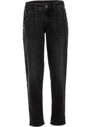 Dżinsy Barrel, mid waist, ze stretchem. Czarne jeansy damskie bonprix, bez wzorów, z jeansu. Za 119.99 zł.