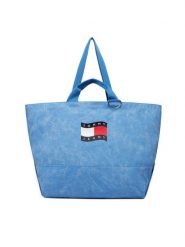 Tommy Hilfiger Torebka Wavy Flag Canvas Tote Bag AW0AW18466 Niebieski. Niebieskie shopperki damskie Tommy Hilfiger, bez wzorów, z materiału, bez dodatków. Za 409.99 zł.