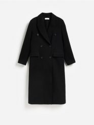 Dwurzędowy płaszcz - czarny. Czarne płaszcze damskie Reserved, l, bez wzorów, z tkaniny, bez kołnierzyka, bez kaptura. Za 359.99 zł.