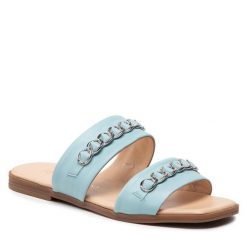 Klapki Eva Longoria. Niebieskie klapki damskie Eva Longoria, bez wzorów, bez obcasa, bez zapięcia. Za 349.99 zł.