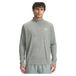 Koszulka Treningowa Męska Under Armour Szybkoschnąca Lekka UA Tech Zip. Szare bluzy męskie Under Armour, m, bez wzorów, sportowe, bez ramiączek, bez kaptura. Za 189.99 zł.