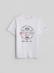 4F T-shirt regular z nadrukiem męski - biały M. Białe t-shirty męskie 4F, m, bez wzorów, z bawełny, bez kołnierzyka, bez ramiączek. Za 79.99 zł.