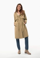 Beżowy płaszcz J-BJORK. Brązowe płaszcze damskie Volcano, xl, bez wzorów, z materiału, eleganckie, bez kołnierzyka, bez kaptura. Za 329.99 zł.