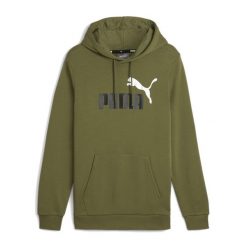 Bluza męska PUMA Essentials+ Two-Tone Big Logo Hoodie TR. Zielone bluzy męskie Puma, m, bez wzorów, bez kaptura, na fitness i siłownię. Za 179.99 zł.