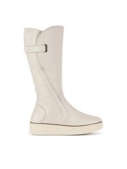 Rieker Kozaki 78853-80 Écru. Kozaki damskie Rieker, bez wzorów, ze skóry, bez obcasa, na płaskiej podeszwie, bez zapięcia. Za 519.99 zł.