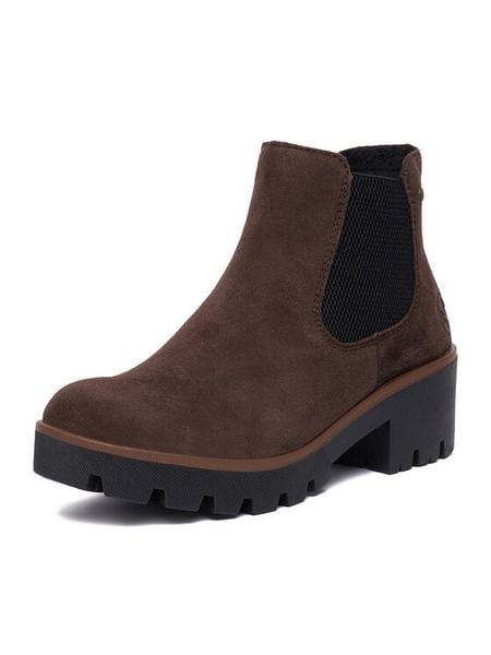 Rieker Botki CEO-79265-25 Brązowy ciemny. Brązowe botki damskie Rieker, bez wzorów, ze skóry, bez obcasa, na słupku, bez zapięcia. Za 399.99 zł.