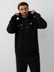 4F Bluza dresowa loose z kapturem męska - czarna XL. Czarne bluzy sportowe męskie 4F, l, bez wzorów, z dresówki, z kapturem, trekkingowe. Za 189.99 zł.