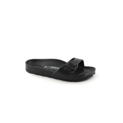Klapki damskie Birkenstock Eva Madrid Black Eva. Czarne klapki damskie Birkenstock, bez wzorów, z materiału, bez obcasa, bez zapięcia. Za 317.00 zł.